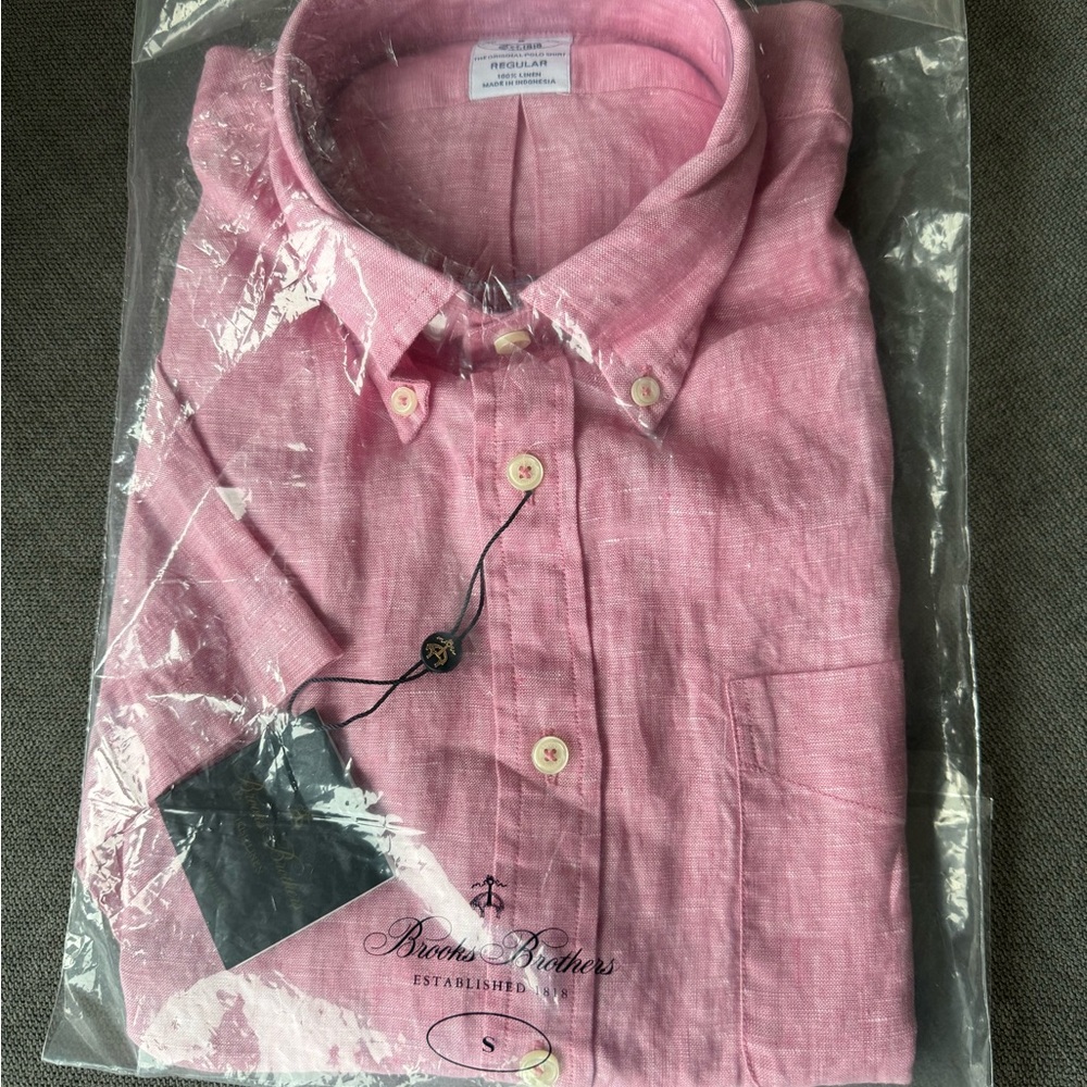 Pink Brooks Brothers Linen Sport Shirt